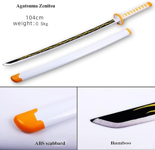 Zenitsu White Wooden Katana 104cm - Image 2
